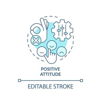 Positive attitude soft blue concept icon. Building rapport. Customer centric. Client trust. Sales success. Objection handling. Round shape line illustration. Abstract idea. Graphic design. Easy to use vector