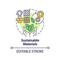 Editable sustainable materials icon concept, isolated vector, sustainable office thin line illustration. vector