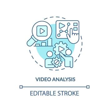 Video analysis soft blue concept icon. Learn from others. Business insight. Performance evaluation. Coaching session. Round shape line illustration. Abstract idea. Graphic design. Easy to use vector