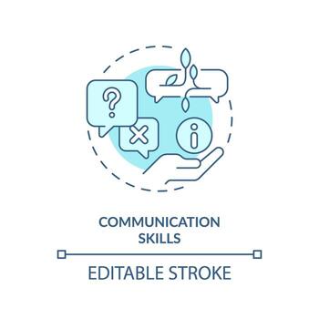 Communication skills soft blue concept icon. Effective meeting. Product information. Sales presentation. Client service. Round shape line illustration. Abstract idea. Graphic design. Easy to use vector