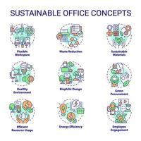 2D editable icons set representing sustainable office concepts, isolated vector, thin line colorful illustration. vector