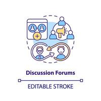 2D editable discussion forums thin line icon concept, isolated vector, multicolor illustration representing knowledge management. vector