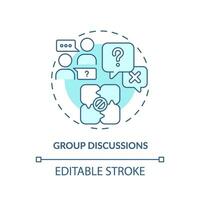 Group discussions soft blue concept icon. Share experience. Exchange ideas. Knowledge sharing. Collaboration learning. Round shape line illustration. Abstract idea. Graphic design. Easy to use vector