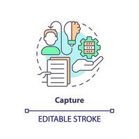 2D editable capture thin line icon concept, isolated vector, multicolor illustration representing knowledge management. vector