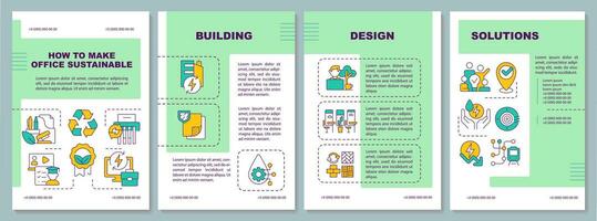 Sustainable office green brochure template, leaflet design with thin linear icons, 4 vector layouts.