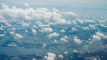 Aerial view Singapore, view fom departing aircraft video