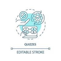 Quizzes soft blue concept icon. Multiple choice test. Knowledge check. Questions and answers. Sales interview. Round shape line illustration. Abstract idea. Graphic design. Easy to use vector