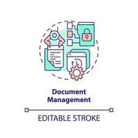 2D editable document management thin line icon concept, isolated vector, multicolor illustration representing knowledge management. vector