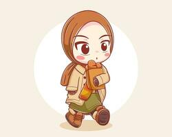 Cute muslim girl wearing autumn clothes cartoon character vector