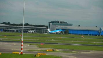 AMSTERDAM, THE NETHERLANDS JULY 29, 2017 - KLM Cityhopper Embraer take off at Aalsmeerbaan RWY 18L, Shiphol Airport, Amsterdam, Holland video