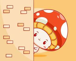 Cute mushroom hiding cartoon illustration vector