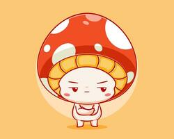 Cute mushroom feeling annoyed cartoon illustration vector