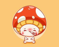 Cute mushroom getting sick cartoon illustration vector