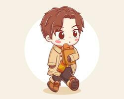 Cute boy wearing autumn clothes cartoon character vector