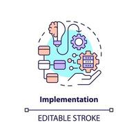 2D editable implementation thin line icon concept, isolated vector, multicolor illustration representing knowledge management. vector