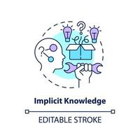 2D editable implicit knowledge thin line icon concept, isolated vector, multicolor illustration representing knowledge management. vector