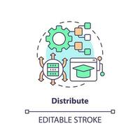 2D editable distribute thin line icon concept, isolated vector, multicolor illustration representing knowledge management. vector