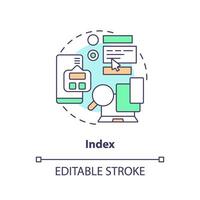 2D editable index thin line icon concept, isolated vector, multicolor illustration representing knowledge management. vector