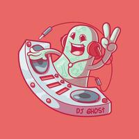 frio fantasma personaje como un DJ vector ilustración. música, tecnología, de miedo diseño concepto.