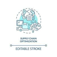 2D editable supply chain optimization blue thin line icon concept, isolated vector, illustration representing overproduction. vector