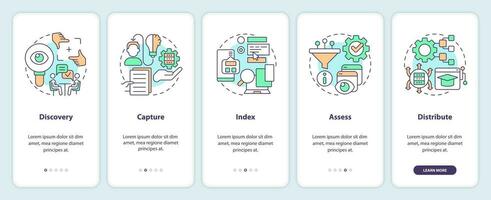 2d lineal íconos representando conocimiento administración móvil aplicación pantalla colocar. 5 5 pasos gráfico instrucciones, ui, ux, gui modelo. vector