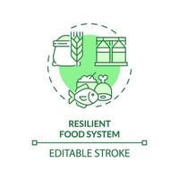 Editable resilient food system icon representing heatflation concept, isolated vector, linear illustration of solutions to global warming. vector