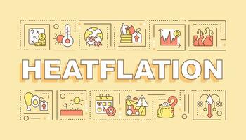 Heatflation text concept with various icons on yellow monochromatic background, editable 2D vector illustration.