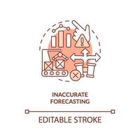 2D editable inaccurate forecasting red thin line icon concept, isolated vector, illustration representing overproduction. vector