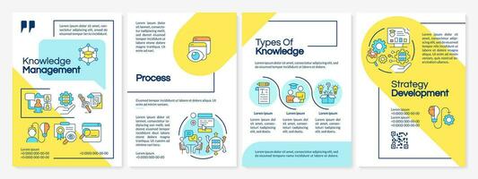 Knowledge management multicolor brochure template, leaflet design with thin linear icons, 4 vector layouts.