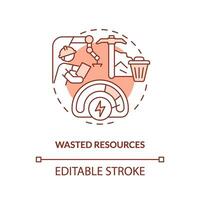 2D editable wasted resources red thin line icon concept, isolated vector, illustration representing overproduction. vector