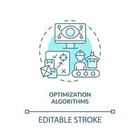 2D editable optimization algorithms blue thin line icon concept, isolated vector, illustration representing overproduction. vector