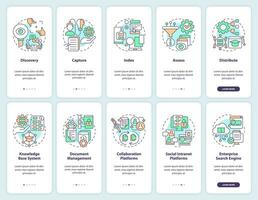 2D icons representing knowledge management mobile app screen set. Walkthrough 5 steps colorful graphic instructions with thin line icons concept, UI, UX, GUI template. vector