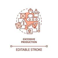 2D editable excessive production red thin line icon concept, isolated vector, illustration representing overproduction. vector