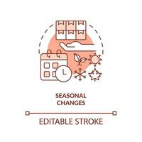 2D editable seasonal changes red thin line icon concept, isolated vector, illustration representing overproduction. vector