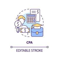CPA concept icon. Certified public accountant. Educated specialist. Accounting career abstract idea thin line illustration. Isolated outline drawing. Editable stroke vector