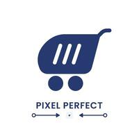 Shopping cart black solid desktop icon. Web store. E commerce. Online retail. Digital marketplace. Pixel perfect, outline 4px. Silhouette symbol on white space. Glyph pictogram. Isolated vector image