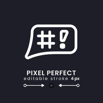 Speech bubble with symbols white linear desktop icon on black. Online chat. Emotional communication. Pixel perfect, outline 4px. Isolated user interface symbol for dark theme. Editable stroke vector