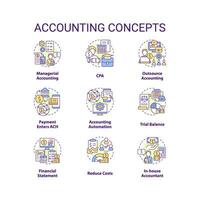 Accounting concept icons set. Financial statement. Business performance idea thin line color illustrations. Isolated symbols. Editable stroke vector