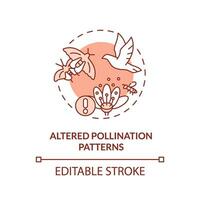 Editable altered pollination patterns icon representing heatflation concept, isolated vector, linear illustration of global warming impact. vector