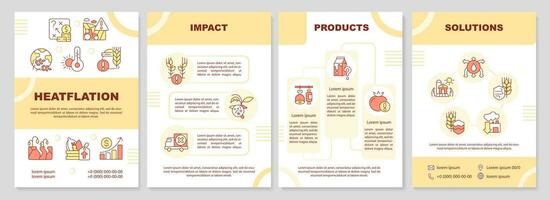 Heatflation yellow brochure template, leaflet design with linear icons. 4 vector layouts representing global warming.