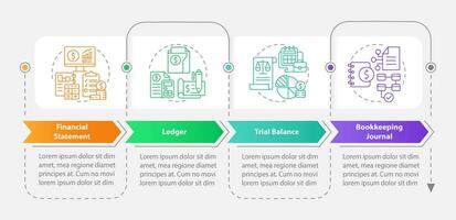 Bookkeeping elements rectangle infographic template. Data visualization with 4 steps. Editabe timeline info chart. Workflow layout with line icons vector