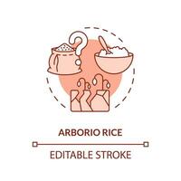 Editable arborio rice icon representing heatflation concept, isolated vector, thin line illustration of global warming impact. vector