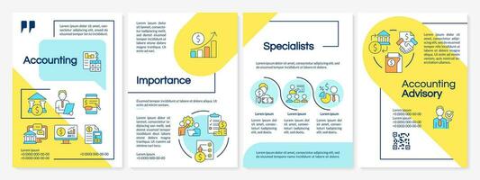 Accounting blue and yellow brochure template. Advisory service. Leaflet design with linear icons. Editable 4 vector layouts for presentation, annual reports