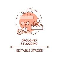Editable droughts and flooding icon representing heatflation concept, isolated vector, thin line illustration of global warming impact. vector
