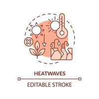 Editable heatwave icon representing heatflation concept, isolated vector, thin line illustration of global warming impact. vector