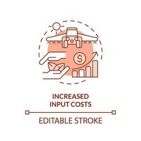 Editable increased input costs icon representing heatflation concept, isolated vector, thin line illustration of global warming impact. vector