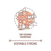 Key goods shortage red concept icon. Consumption. Vulnerability in supply chain abstract idea thin line illustration. Isolated outline drawing. Editable stroke vector