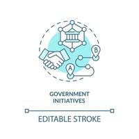 Government initiatives turquoise concept icon. Regulation. Key supply chain strategy abstract idea thin line illustration. Isolated outline drawing. Editable stroke vector