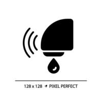 Automatic sensor faucet pixel perfect black glyph icon. Contactless technology in toilet room. Hygiene improvement. Silhouette symbol on white space. Solid pictogram. Vector isolated illustration