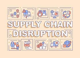Supply chain disruption word concepts yellow banner. Distribution. Infographics with editable icons on color background. Isolated typography. Vector illustration with text